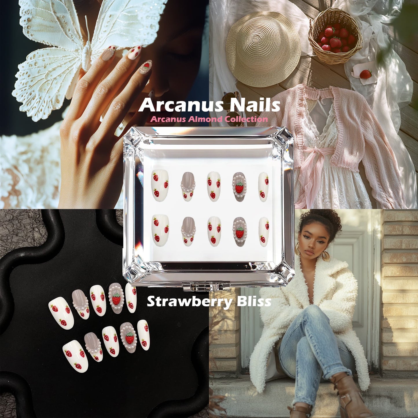 Strawberry Bliss Handmade Press On Nails - Arcanus Nails