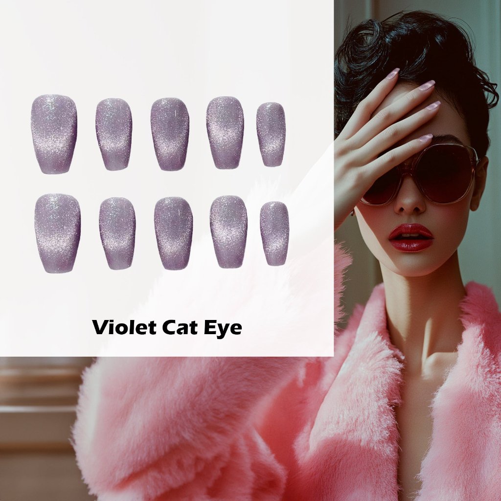 Violet Cat Eye Handmade Press On Nails - Arcanus Nails