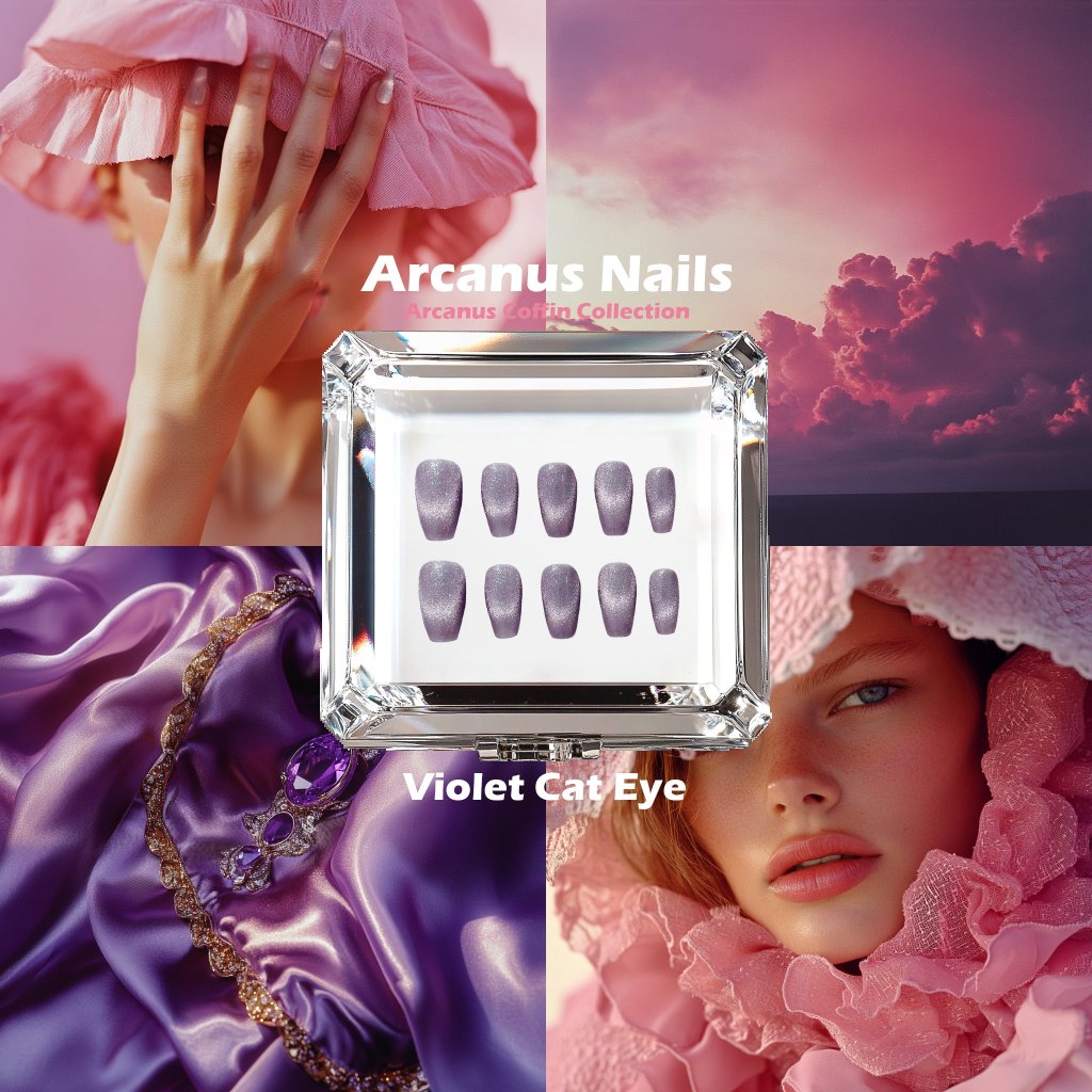 Violet Cat Eye Handmade Press On Nails - Arcanus Nails