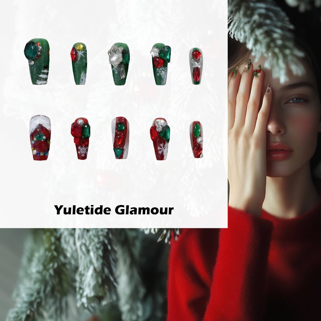 Yuletide Glamour Handmade Press On Nails - Arcanus Nails