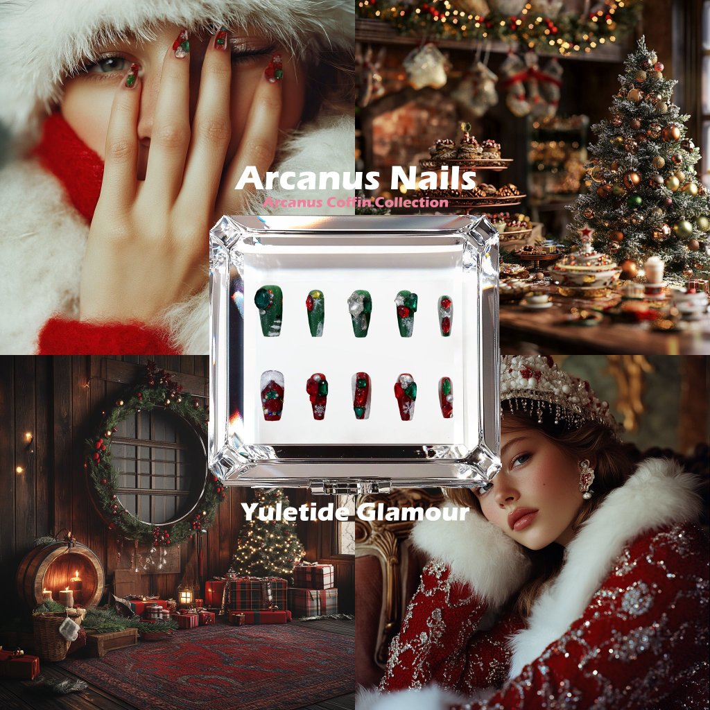 Yuletide Glamour Handmade Press On Nails - Arcanus Nails