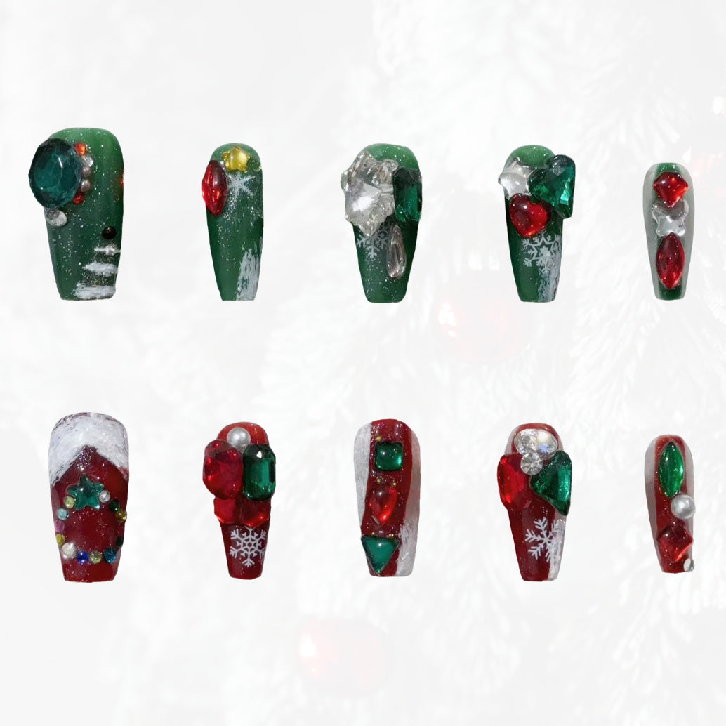 Yuletide Glamour Handmade Press On Nails - Arcanus Nails