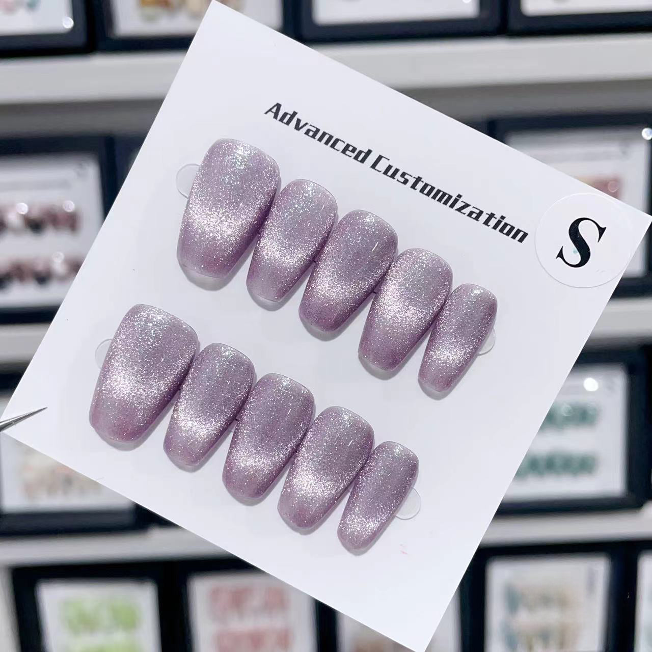 Violet Cat Eye Handmade Press On Nails - Arcanus Nails