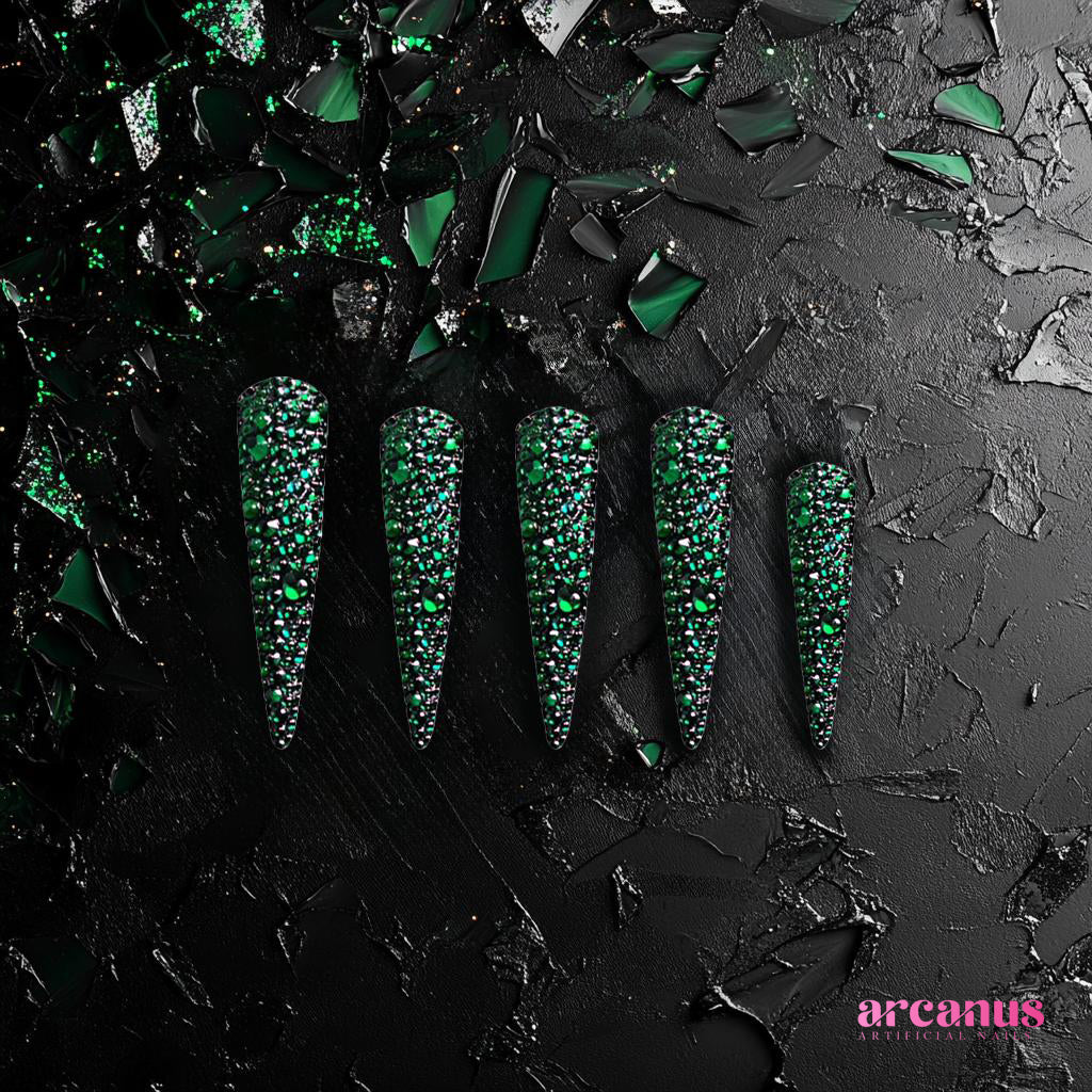 Emerald Green Glitz Handmade Press On Nails - Arcanus Nails