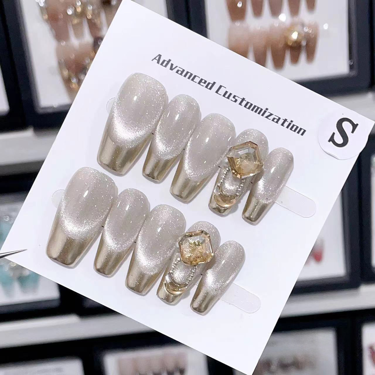 Golden Mist Glamour Handmade Press On Nails - Arcanus Nails
