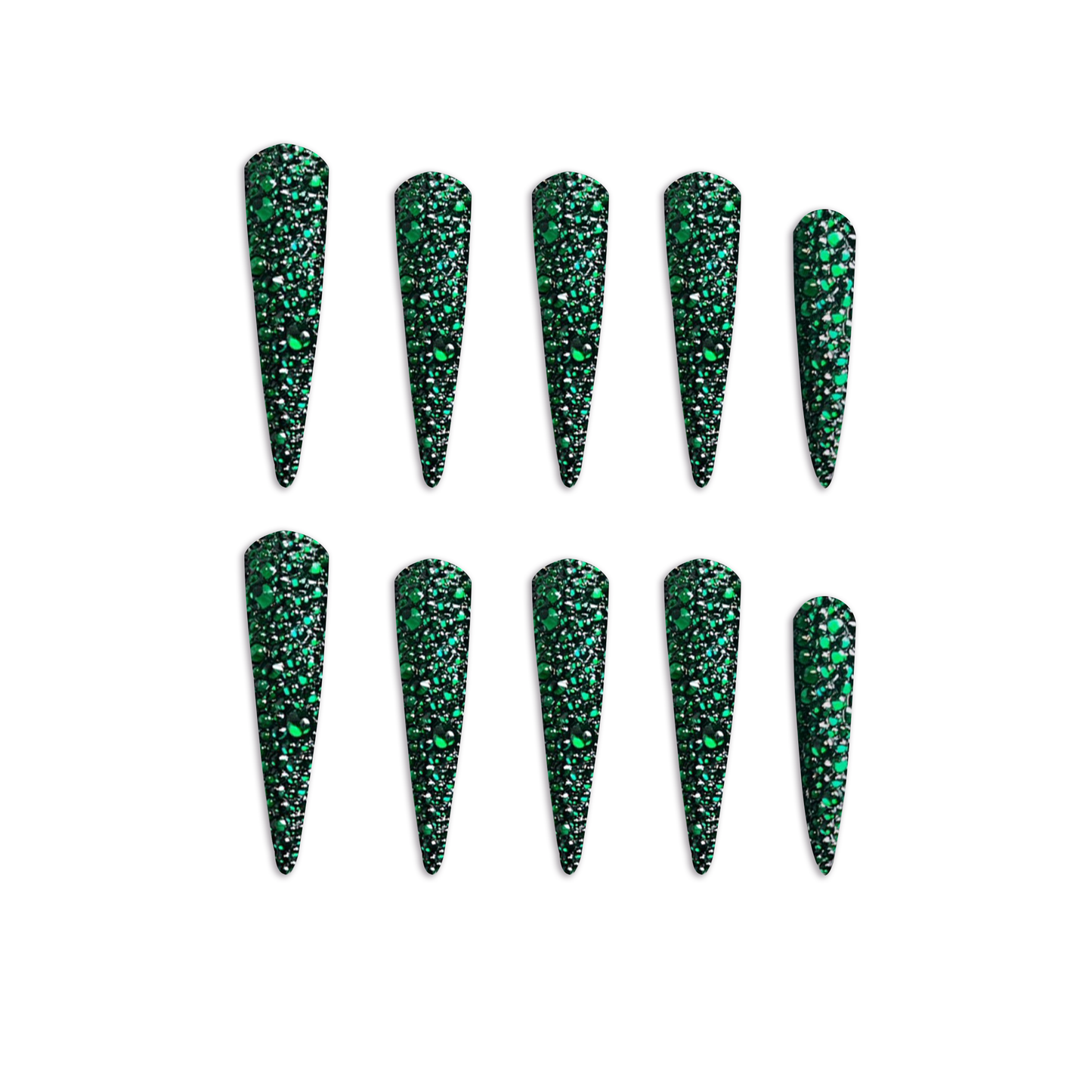 Emerald Green Glitz Handmade Press On Nails - Arcanus Nails