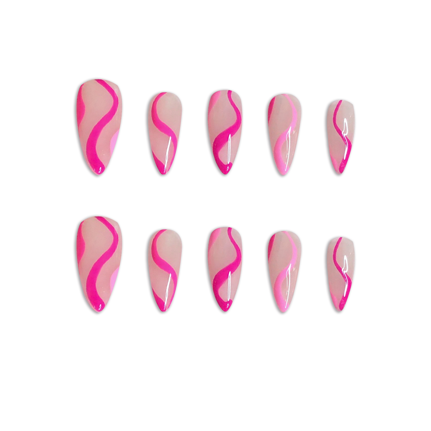 Pink Wave Swirl Handmade Press On Nails - Arcanus Nails
