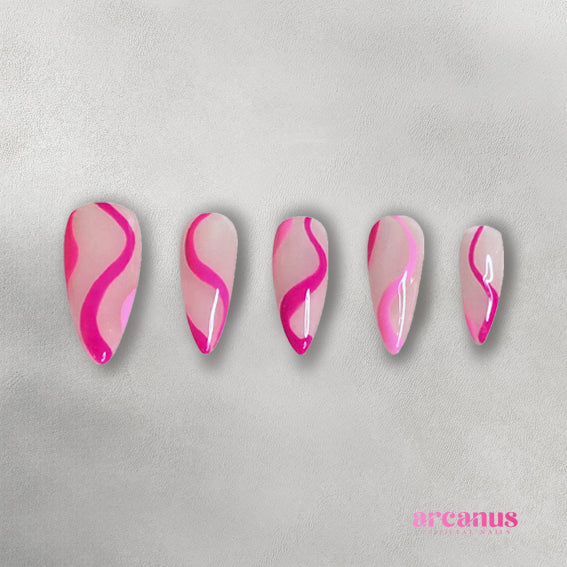 Pink Wave Swirl Handmade Press On Nails - Arcanus Nails