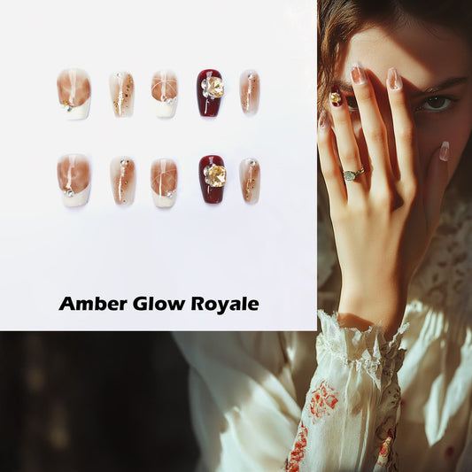 Amber Glow Royale Handmade Press On Nails - Arcanus Nails