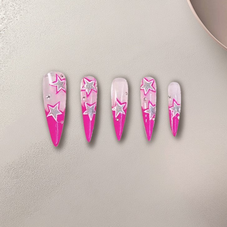 Starry Pink Night Handmade Press On Nails - Arcanus Nails