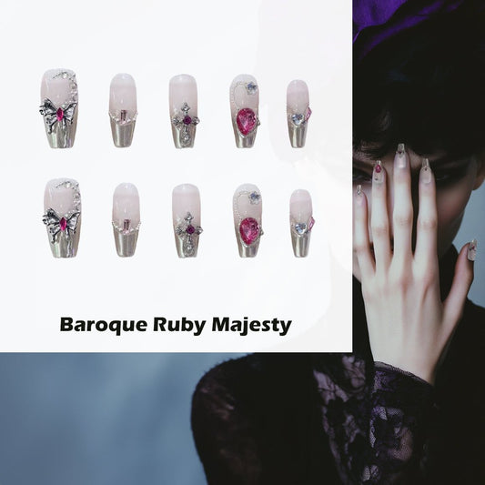 Baroque Ruby Majesty Handmade Press On Nails - Arcanus Nails