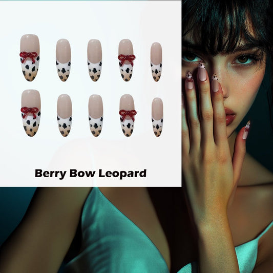 Berry Bow Leopard Handmade Press On Nails - Arcanus Nails