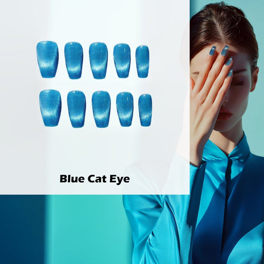 Blue Cat Eye Handmade Press On Nails - Arcanus Nails