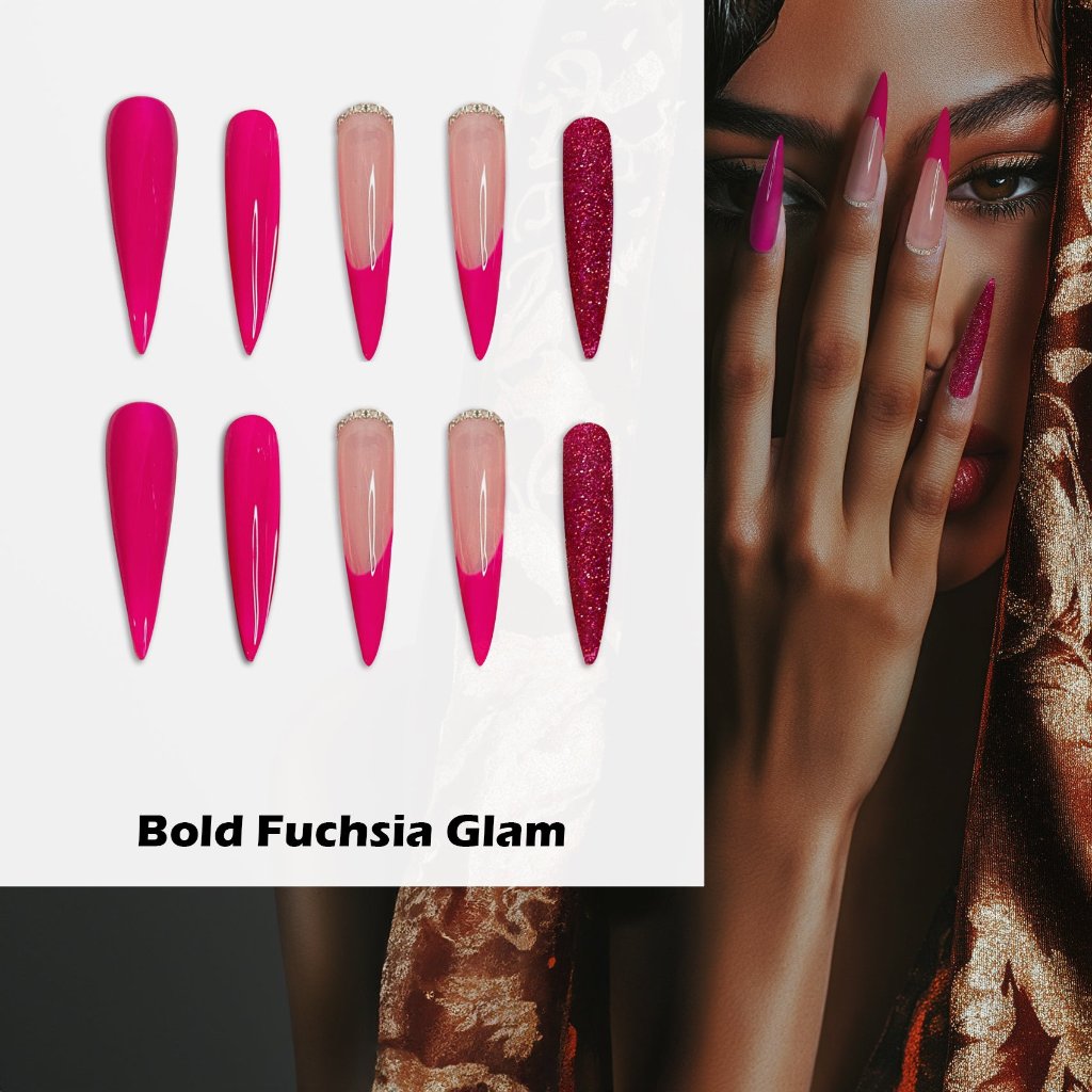 Bold Fuchsia Glam Handmade Press On Nails - Arcanus Nails