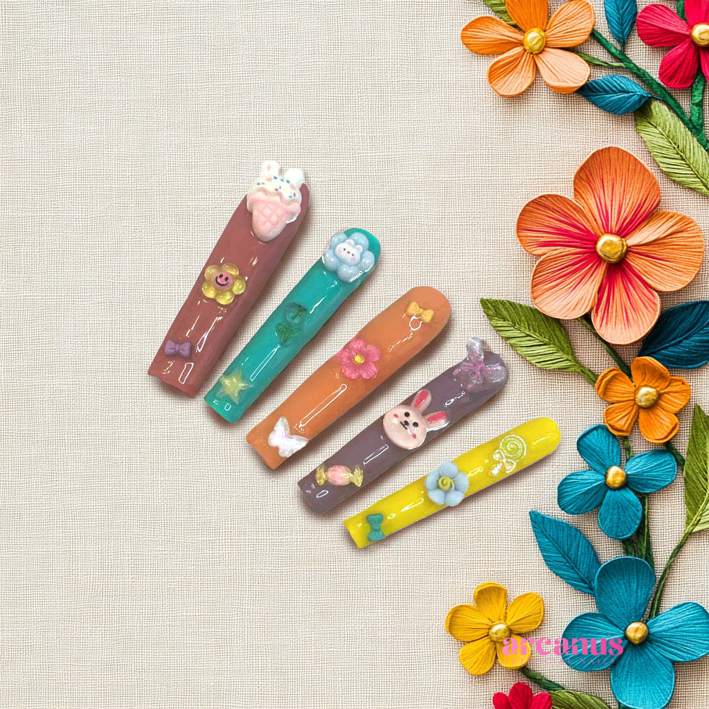 Kawaii Garden Delight Handmade Press On Nails - Arcanus Nails