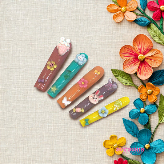 Kawaii Garden Delight Handmade Press On Nails - Arcanus Nails