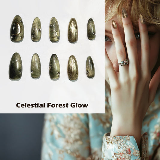 Celestial Forest Glow Handmade Press On Nails - Arcanus Nails