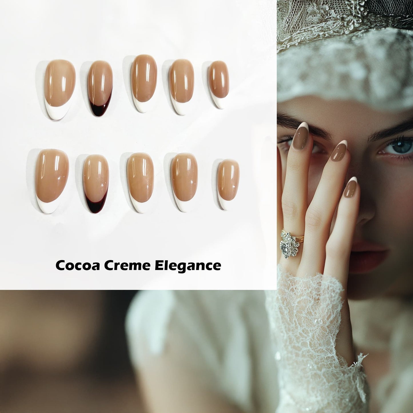 Cocoa Creme Elegance Handmade Press On Nails - Arcanus Nails