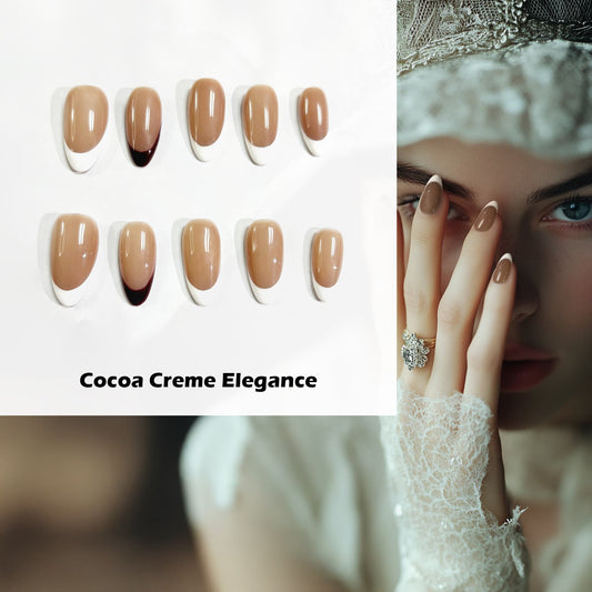 Cocoa Creme Elegance Handmade Press On Nails - Arcanus Nails