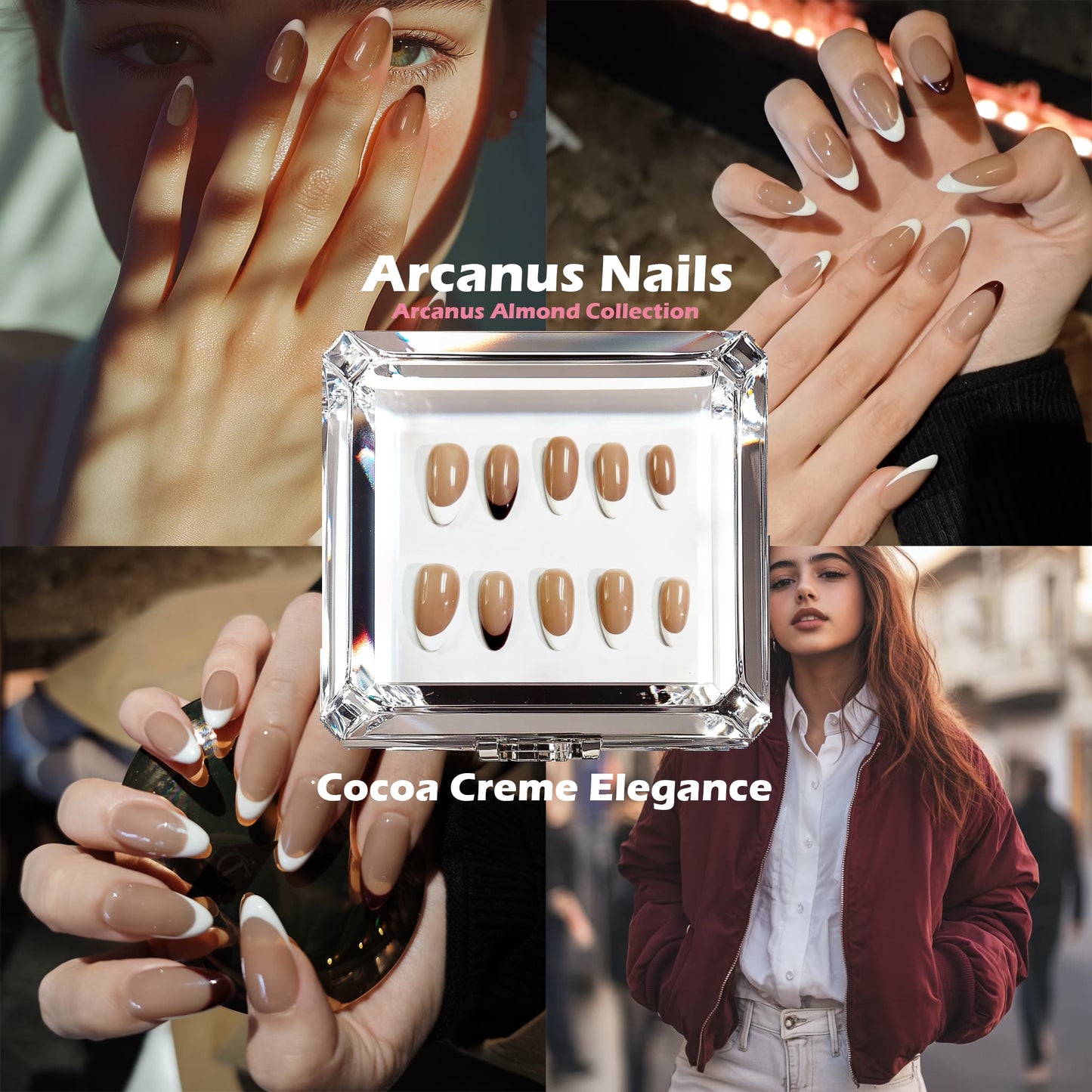 Cocoa Creme Elegance Handmade Press On Nails - Arcanus Nails