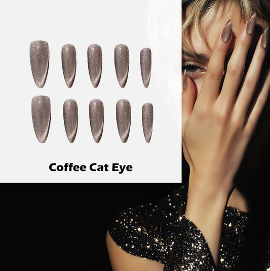 Coffee Cat Eye Handmade Press On Nails - Arcanus Nails