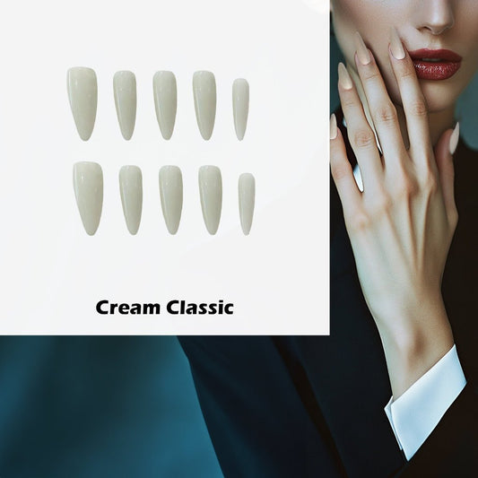 Cream Classic Handmade Press On Nails - Arcanus Nails