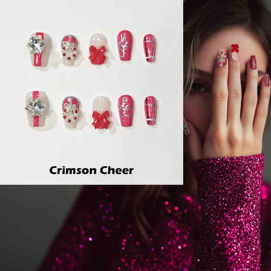 Crimson Cheer Handmade Press On Nails - Arcanus Nails