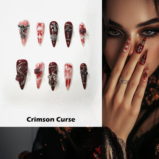 Crimson Curse Handmade Press On Nails - Arcanus Nails