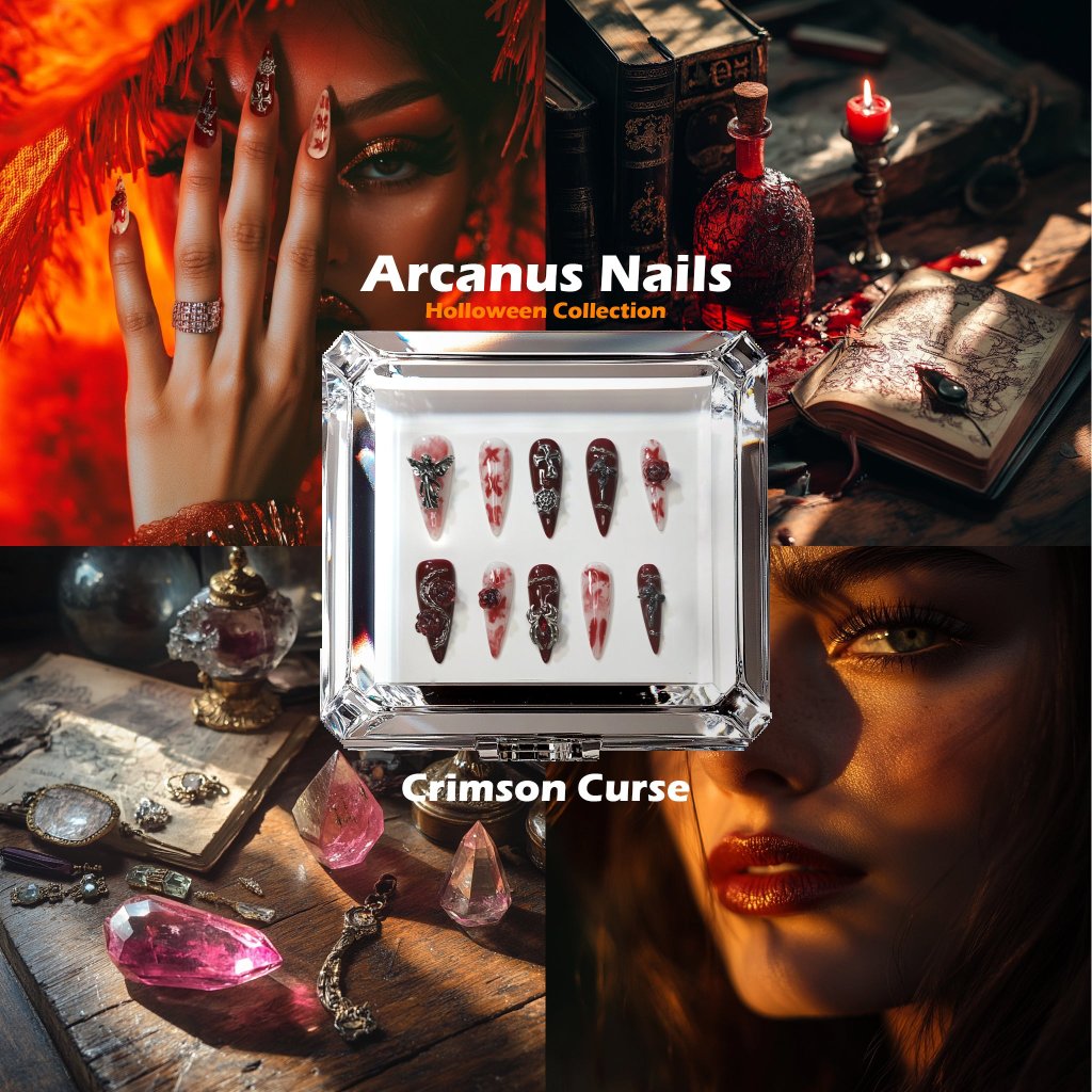 Crimson Curse Handmade Press On Nails - Arcanus Nails