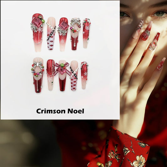 Crimson Noel Handmade Press On Nails - Arcanus Nails