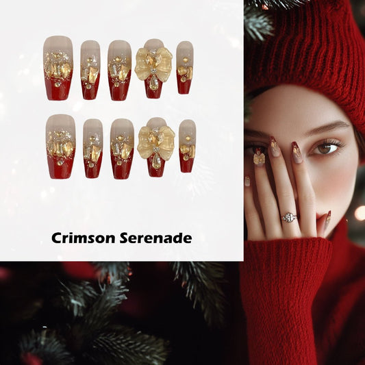 Crimson Serenade Handmade Press On Nails - Arcanus Nails
