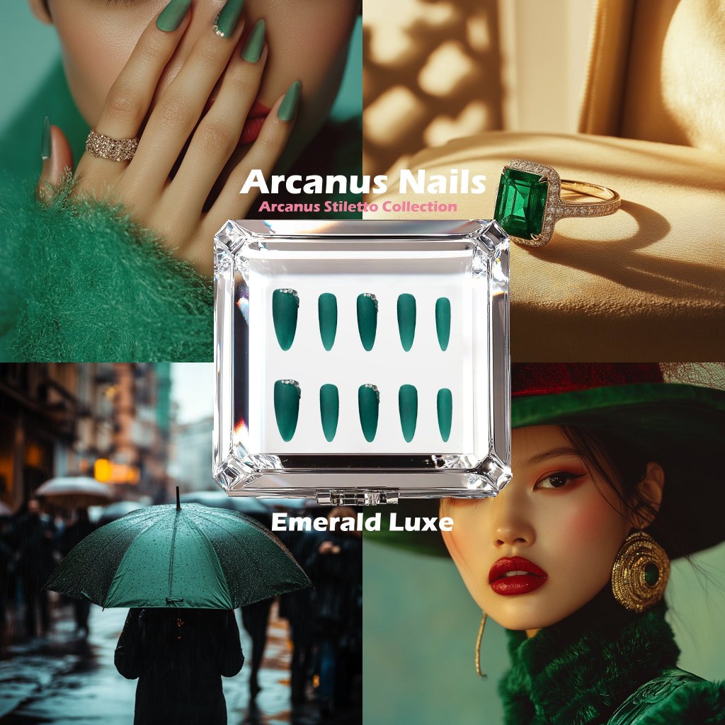Emerald Luxe Handmade Press On Nails - Arcanus Nails