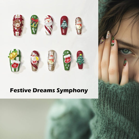 Festive Dreams Symphony Handmade Press On Nails - Arcanus Nails