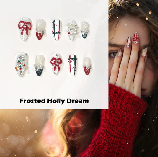 Frosted Holly Charm Handmade Press On Nails - Arcanus Nails