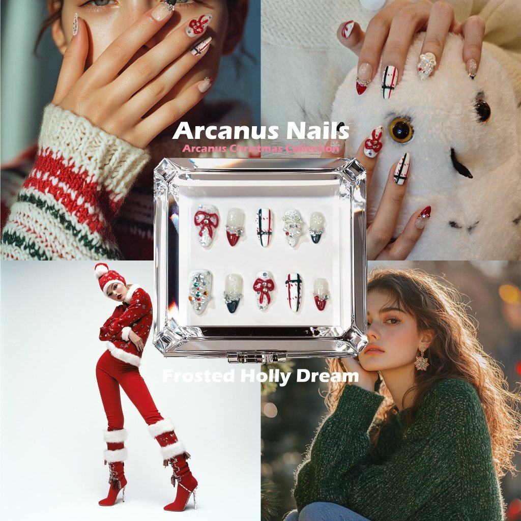 Frosted Holly Charm Handmade Press On Nails - Arcanus Nails