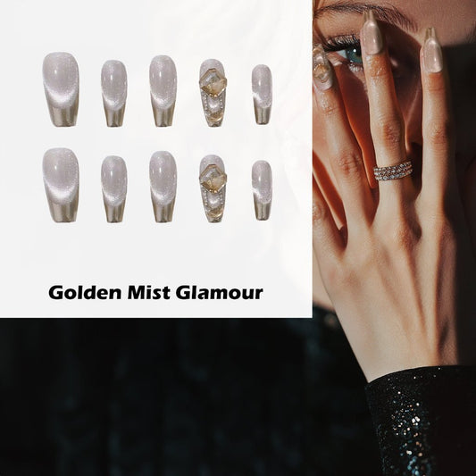 Golden Mist Glamour Handmade Press On Nails - Arcanus Nails