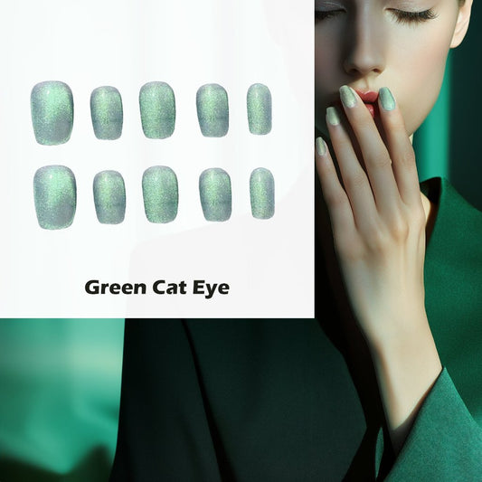 Green Cat Eye Handmade Press On Nails - Arcanus Nails