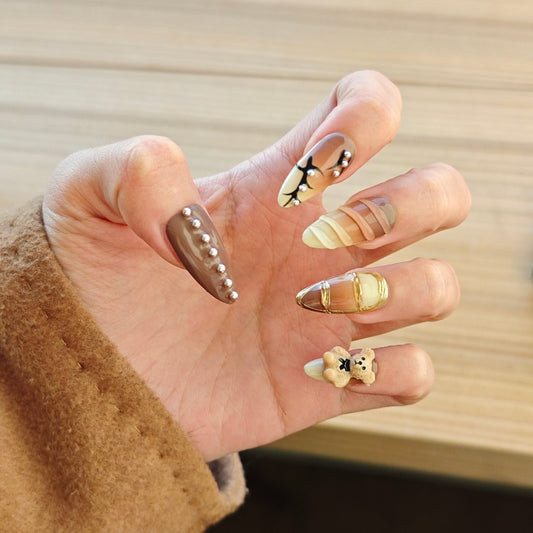 Teddy Luxe Charm Handmade Press On Nails - Arcanus Nails