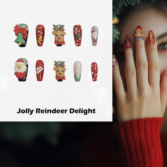 Jolly Reindeer Delight Handmade Press On Nails - Arcanus Nails