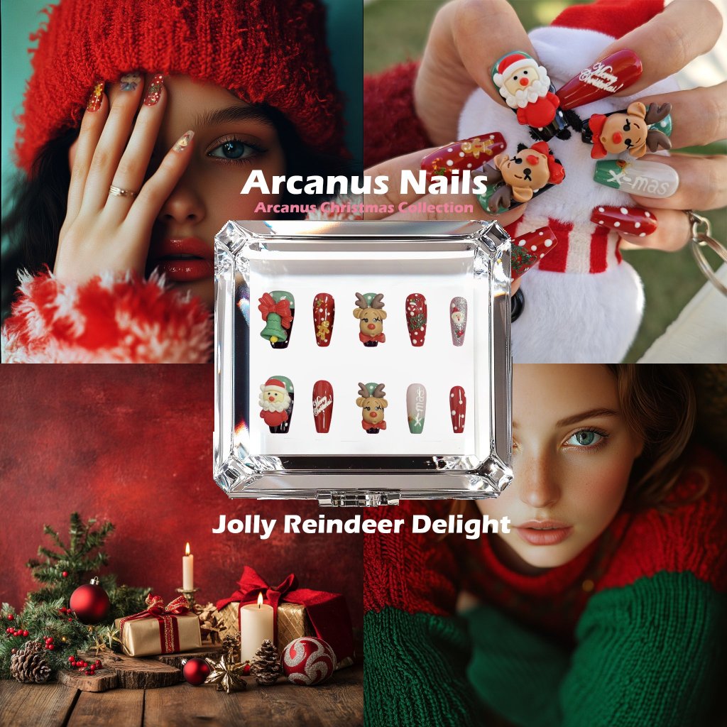 Jolly Reindeer Delight Handmade Press On Nails - Arcanus Nails