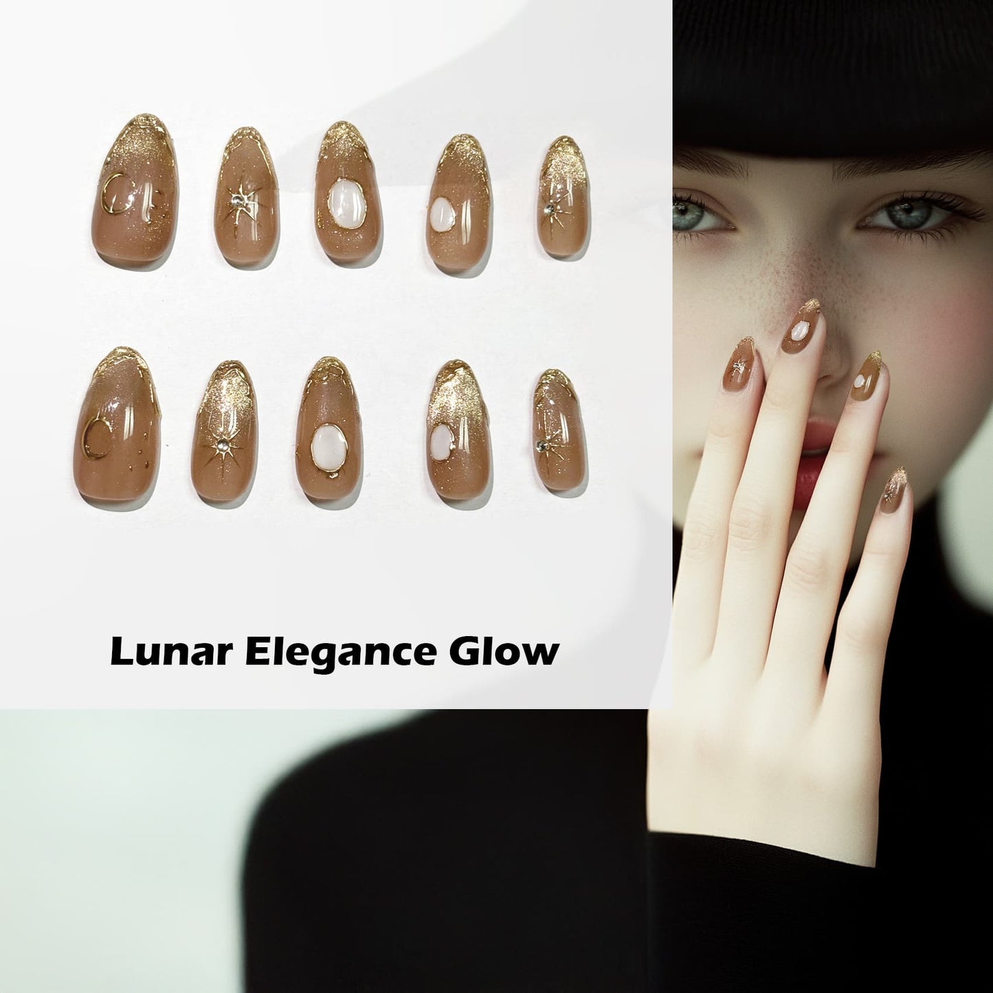 Lunar Elegance Glow Handmade Press On Nails - Arcanus Nails