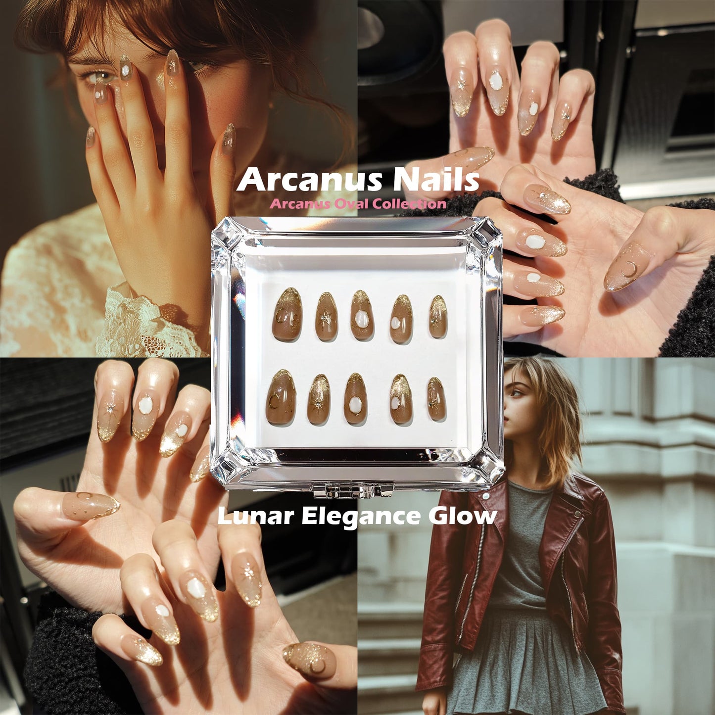 Lunar Elegance Glow Handmade Press On Nails - Arcanus Nails