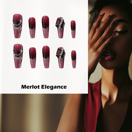 Merlot Elegance Handmade Press On Nails - Arcanus Nails