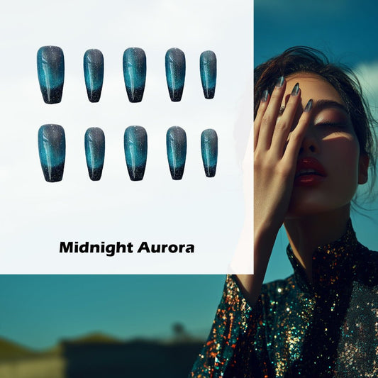 Midnight Aurora Handmade Press On Nails - Arcanus Nails