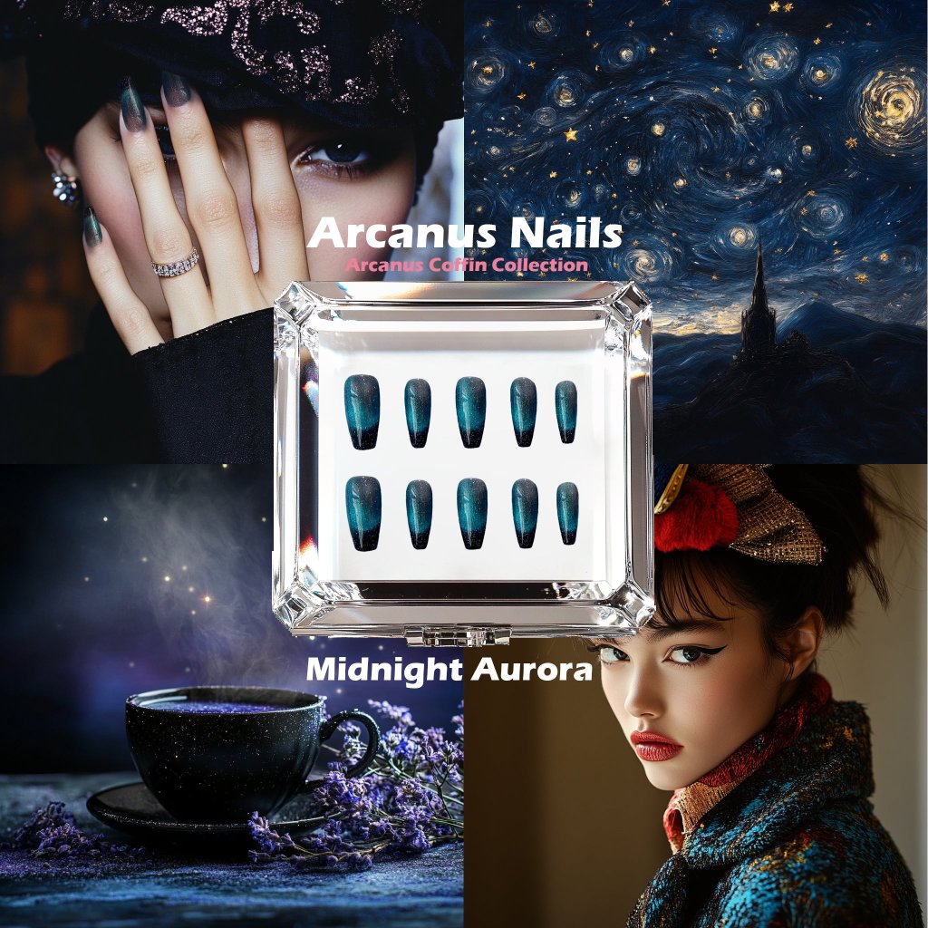 Midnight Aurora Handmade Press On Nails - Arcanus Nails