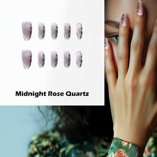Midnight Rose Quartz Handmade Press On Nails - Arcanus Nails