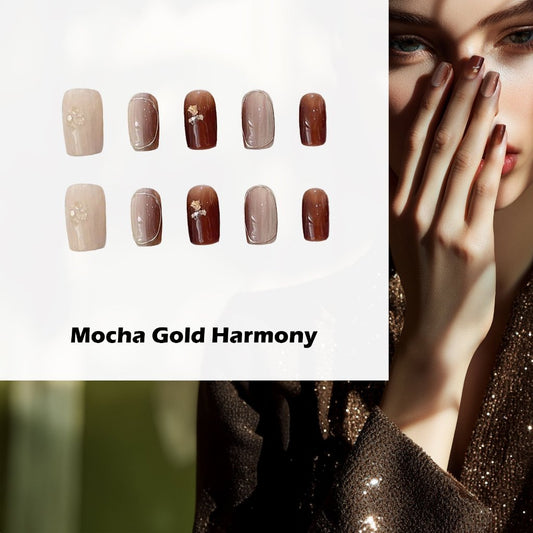 Mocha Gold Harmony Handmade Press On Nails - Arcanus Nails