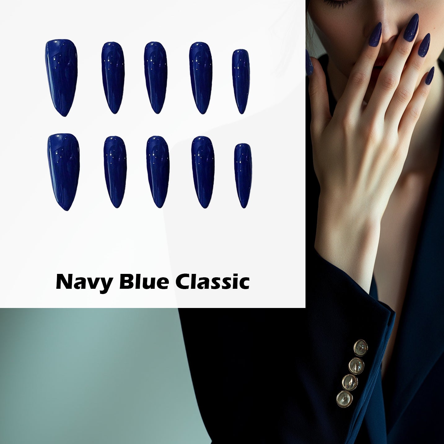 Navy Blue Classic Handmade Press On Nails - Arcanus Nails