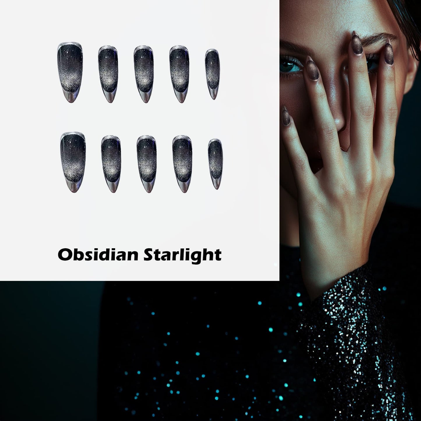 Obsidian Starlight Handmade Press On Nails - Arcanus Nails