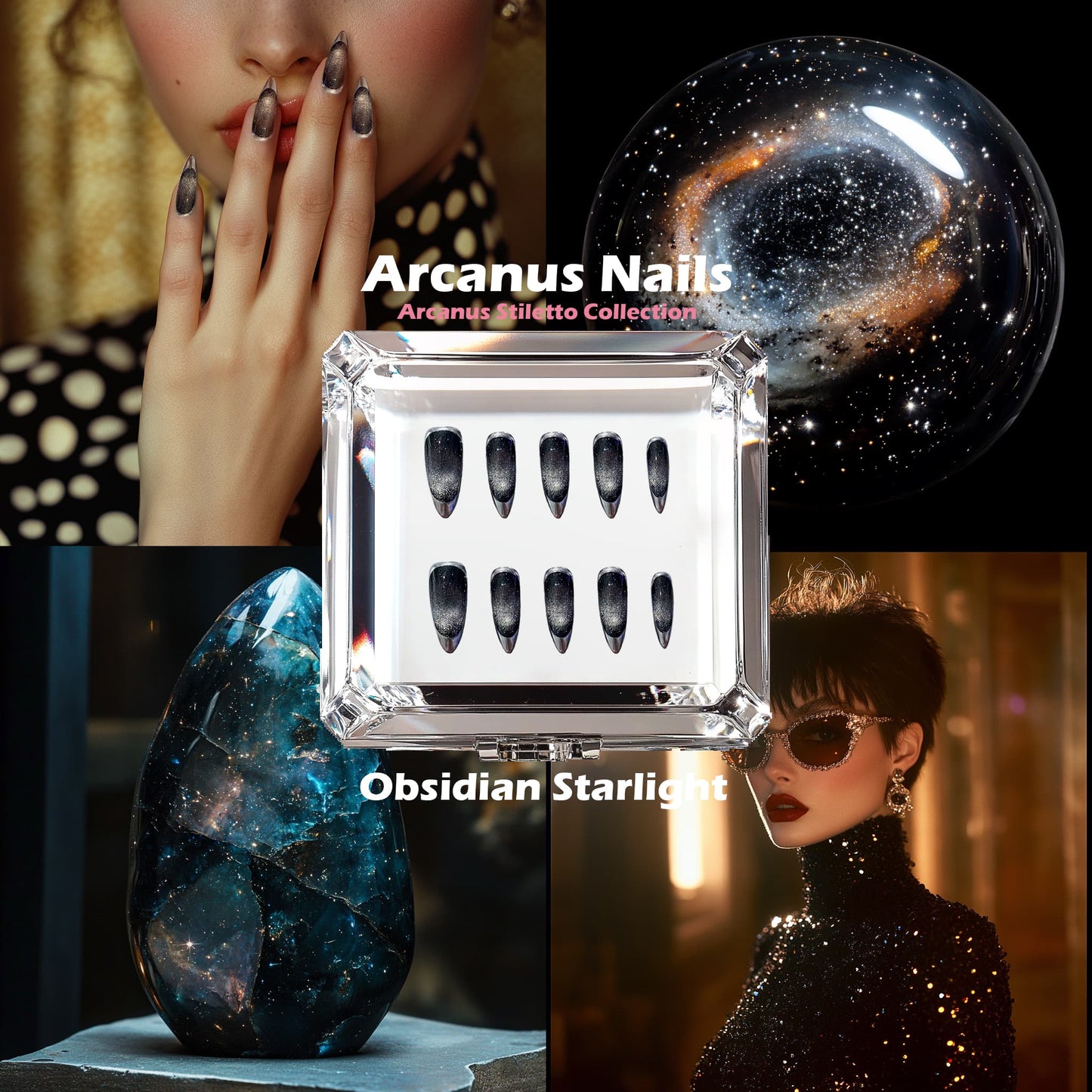 Obsidian Starlight Handmade Press On Nails - Arcanus Nails